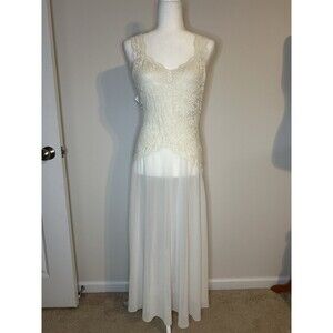 Victoria's Secret Nightgown Vtg Sz M Ivory Lace Bodice Satin Bows Slip Romantic